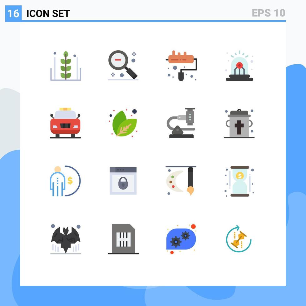 grupo de 16 sinais e símbolos de cores planas para pacote editável de rolo de alerta de pesquisa de perigo de carro de elementos de design de vetores criativos