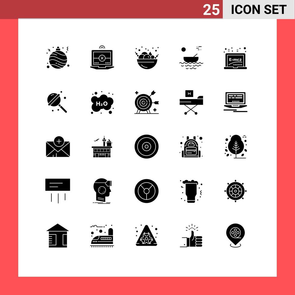 25 ícones criativos, sinais e símbolos modernos do quadro de fórmula, salada de frutas, aprendizado de elementos de design de vetores editáveis