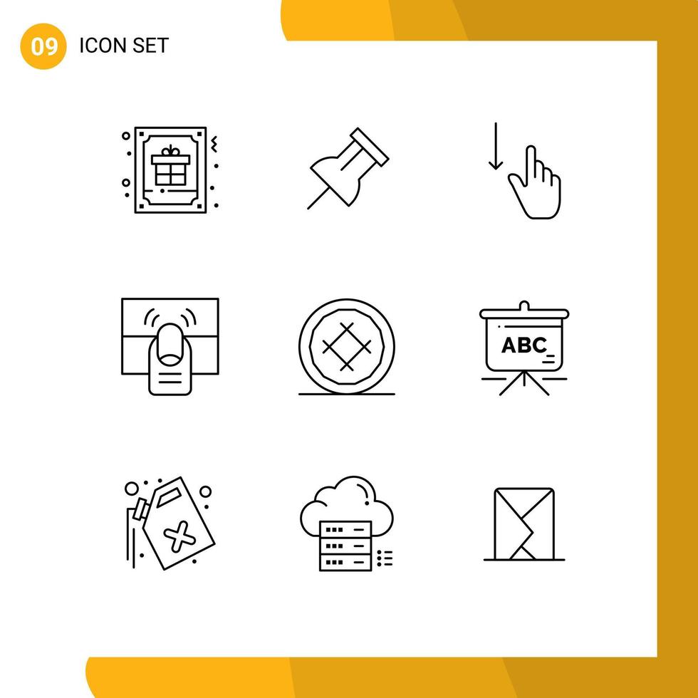 grupo de 9 sinais e símbolos de contornos para elementos de design de vetores editáveis de mão de dedo para baixo