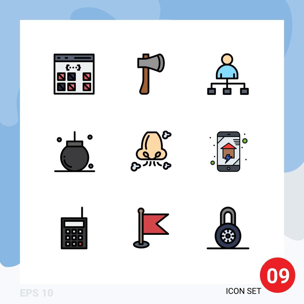 9 interface do usuário pacote de cores planas de linha cheia de sinais e símbolos modernos da ferramenta machado de bola de natal compartilham elementos de design de vetores editáveis de cinema