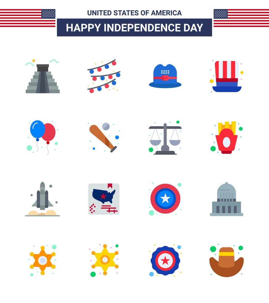 16 ícones criativos dos eua sinais modernos de independência e símbolos de festa de 4 de julho comemoram presidentes de balões de boné editáveis elementos de design vetorial do dia dos eua vetor