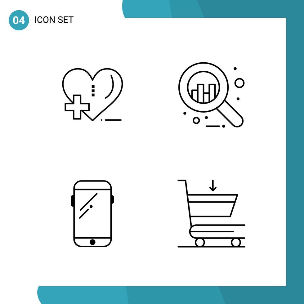 pacote vetorial de 4 ícones de estilo de linha de símbolos de contorno definidos em fundo branco para web e dispositivos móveis vetor