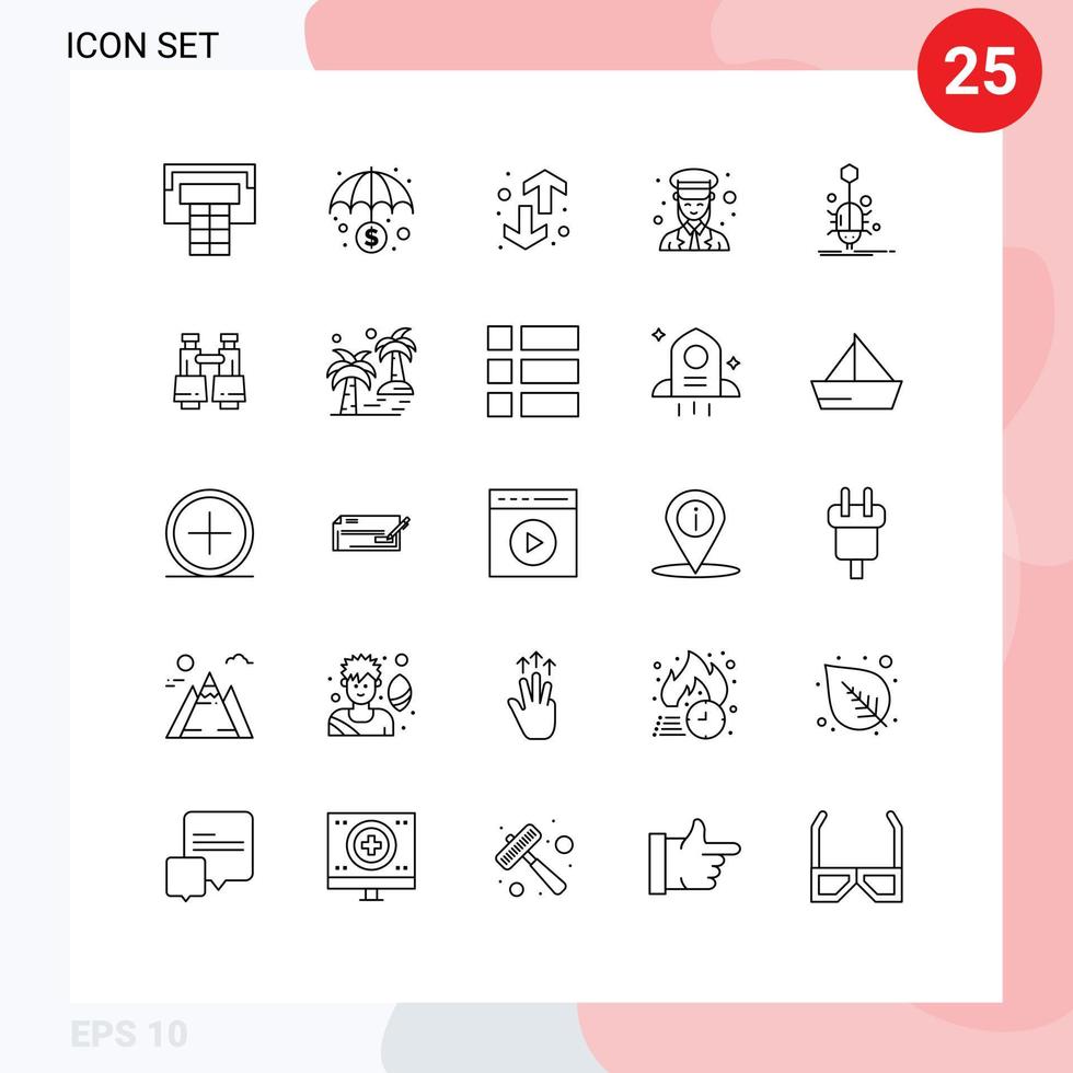 conjunto de 25 sinais de símbolos de ícones de interface do usuário modernos para transferências de mulheres de insetos guarda policial elementos de design de vetores editáveis