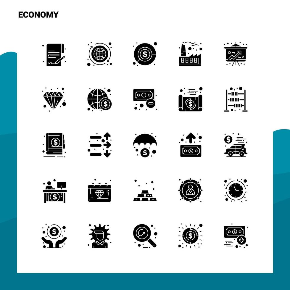 25 conjunto de ícones de economia modelo de ilustração vetorial de ícone de glifo sólido para web e ideias móveis para empresa de negócios vetor