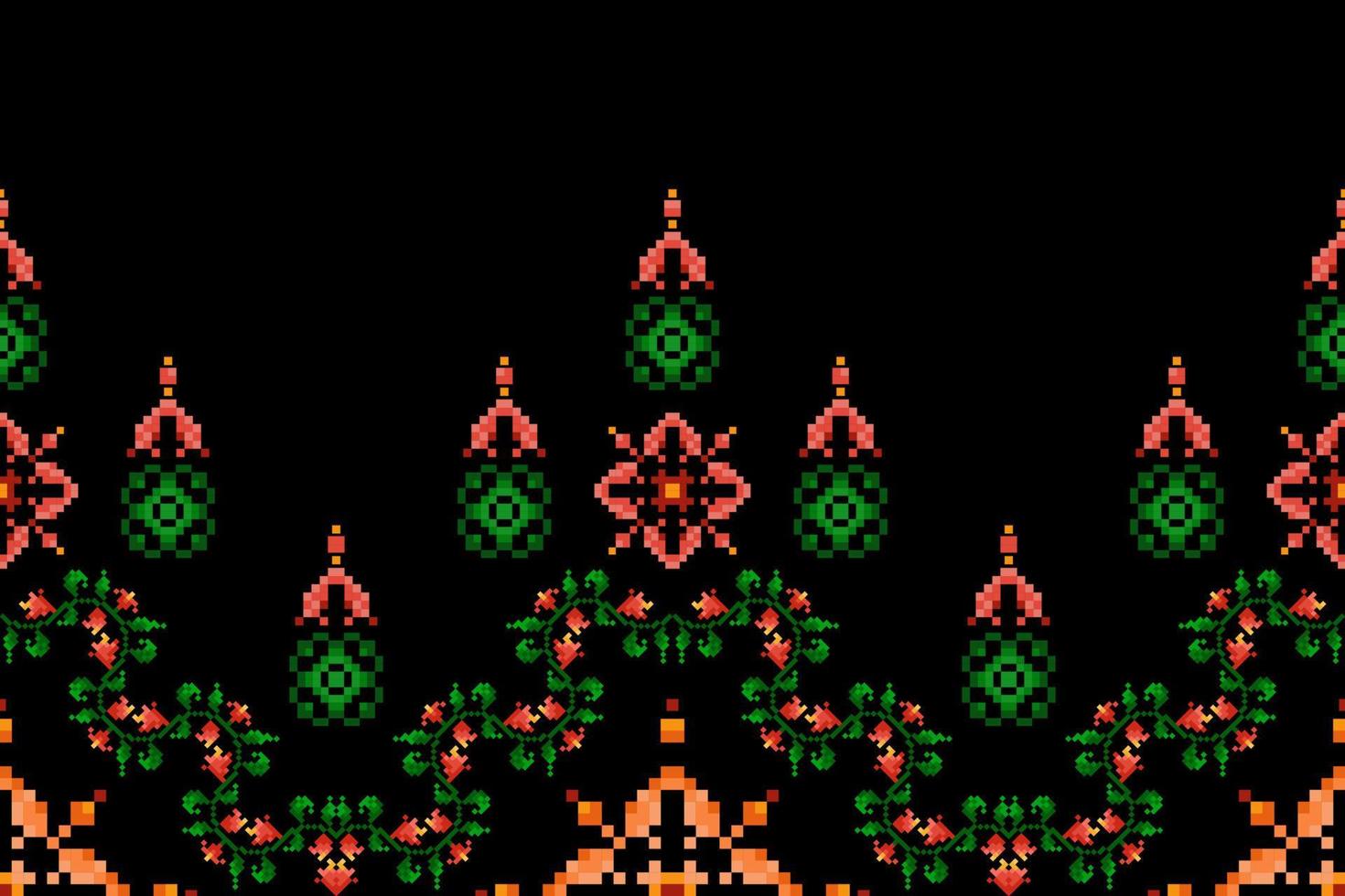 Projeto de decoração de padrão sem emenda étnica ikat. tapete de tecido asteca boho mandalas papel de parede de decoração têxtil. ornamentos de motivo nativo tribal bordado tradicional estilo de pixel de fundo vetorial vetor