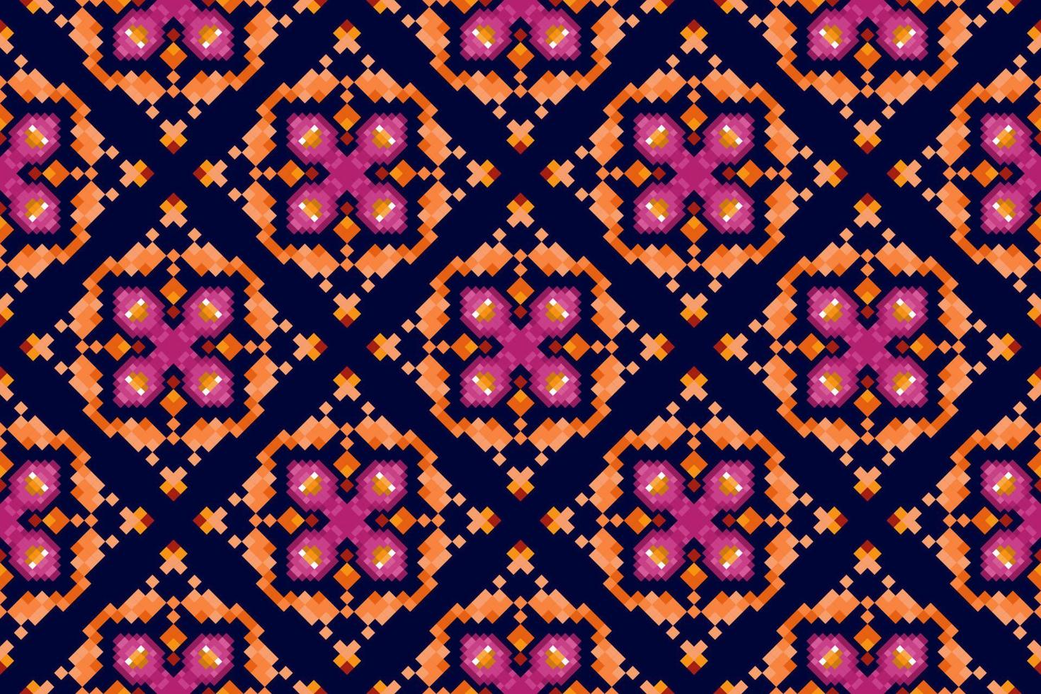 Projeto de decoração de padrão sem emenda étnica ikat. tapete de tecido asteca boho mandalas papel de parede de decoração têxtil. ornamentos de motivo nativo tribal bordado tradicional estilo de pixel de fundo vetorial vetor