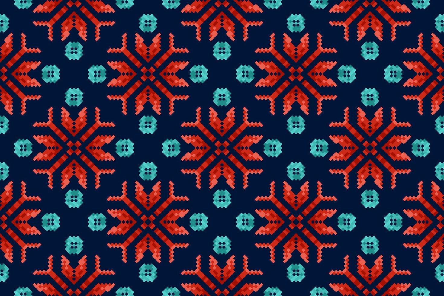 Projeto de decoração de padrão sem emenda étnica ikat. tapete de tecido asteca boho mandalas papel de parede de decoração têxtil. ornamentos de motivo nativo tribal bordado tradicional estilo de pixel de fundo vetorial vetor