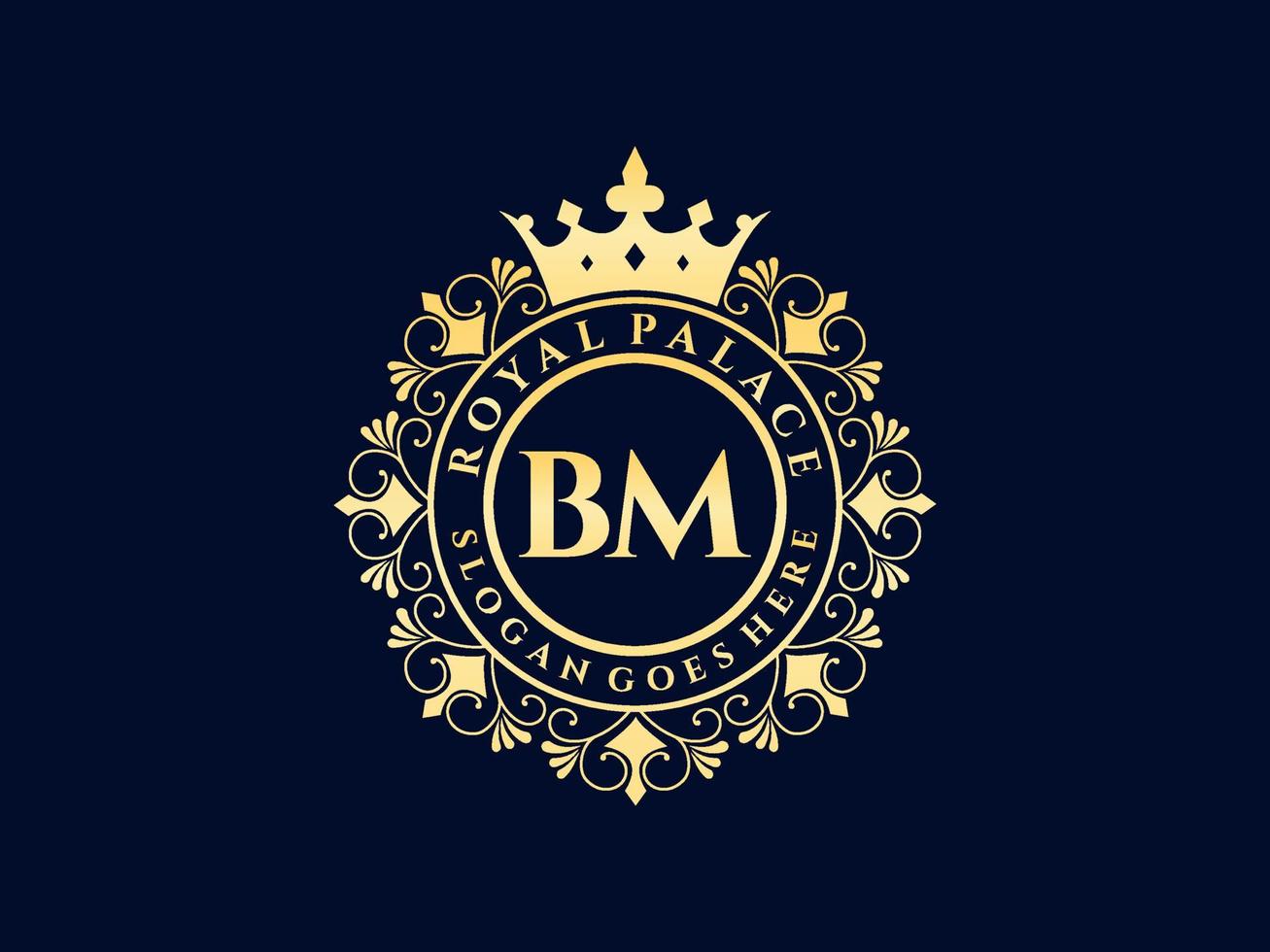 letra bm antigo logotipo vitoriano de luxo real com moldura ornamental. vetor