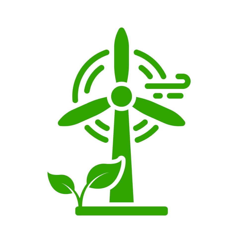 ícone de silhueta eco energia verde renovável. pictograma de glifo de moinho de vento de ecologia. tecnologia ecológica de geração de energia. ícone de energia elétrica de fazenda de moinho de vento. ilustração vetorial isolada. vetor