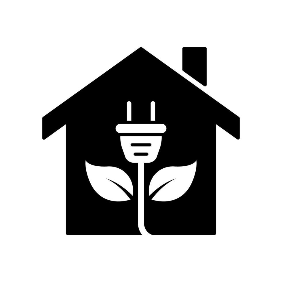 ecologia verde imobiliário com ícone de silhueta de folha. símbolo de casa bio natural. pictograma de glifo de casa ecológica. ícone de construção de arquitetura de conservação ambiental. ilustração vetorial isolada. vetor