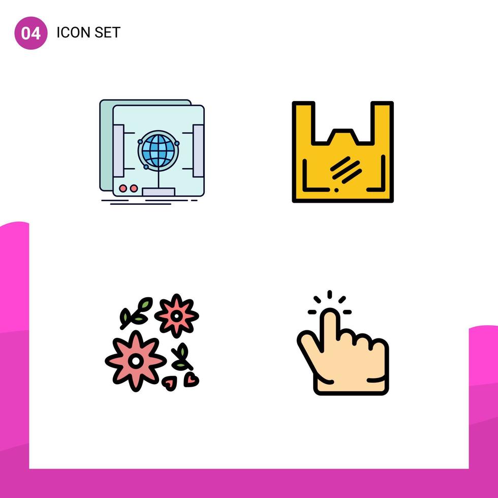 pacote de interface do usuário de 4 cores planas básicas de linhas preenchidas de elementos de design de vetores editáveis de presente de plástico de scanner de buquê dimensional