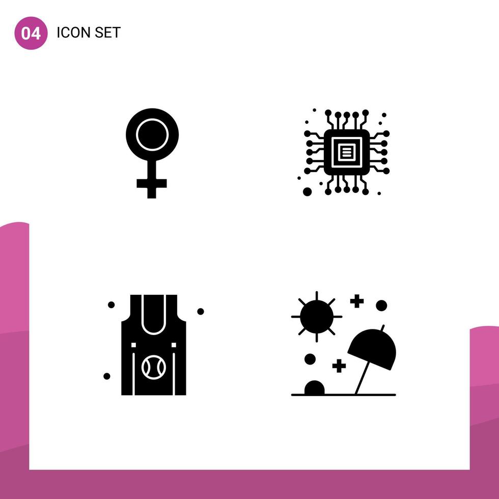 pacote de interface do usuário de glifos sólidos básicos de elementos de design de vetores editáveis de guarda-chuva de basquete de chip de equipe feminina