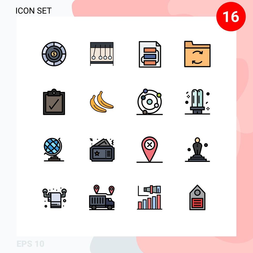 16 interface do usuário pacote de linhas preenchidas com cores planas de sinais e símbolos modernos de banana sincronização completa de arquivos backup editável elementos criativos de design vetorial vetor