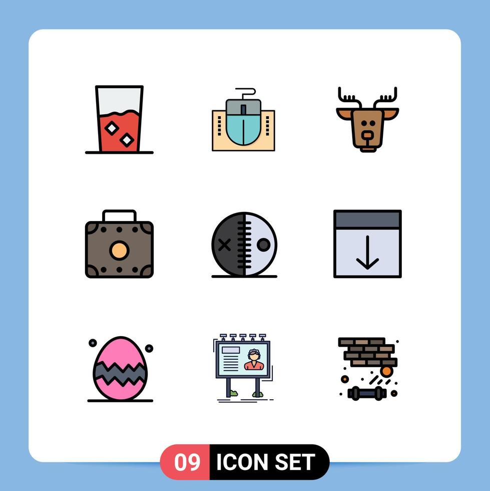 conjunto de 9 símbolos de ícones de interface do usuário modernos sinais para mala de boneca educação bagagem renas elementos de design de vetores editáveis