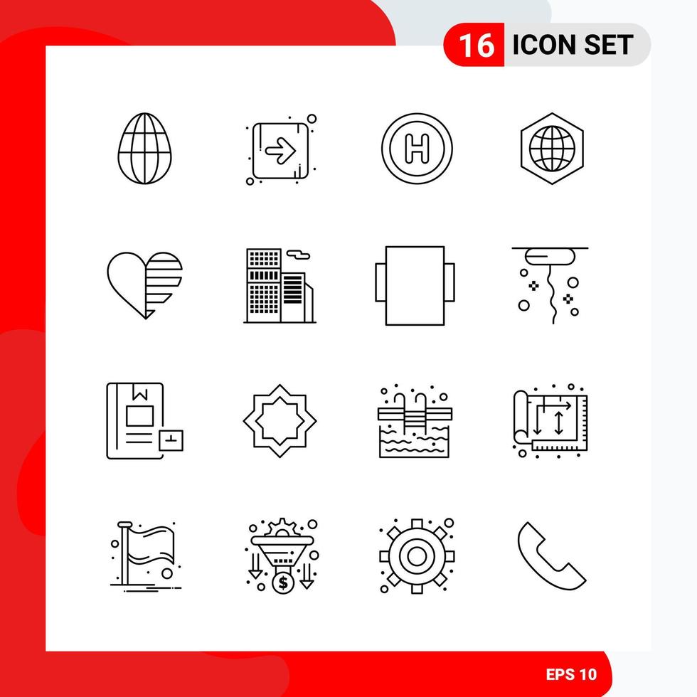 conjunto criativo de 16 ícones de contorno universal isolados no fundo branco vetor
