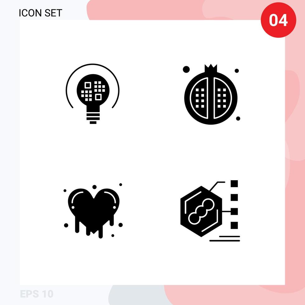 4 interface do usuário pacote de glifos sólidos de sinais e símbolos modernos de dados coração sangrando comida emoções elementos de design de vetores editáveis