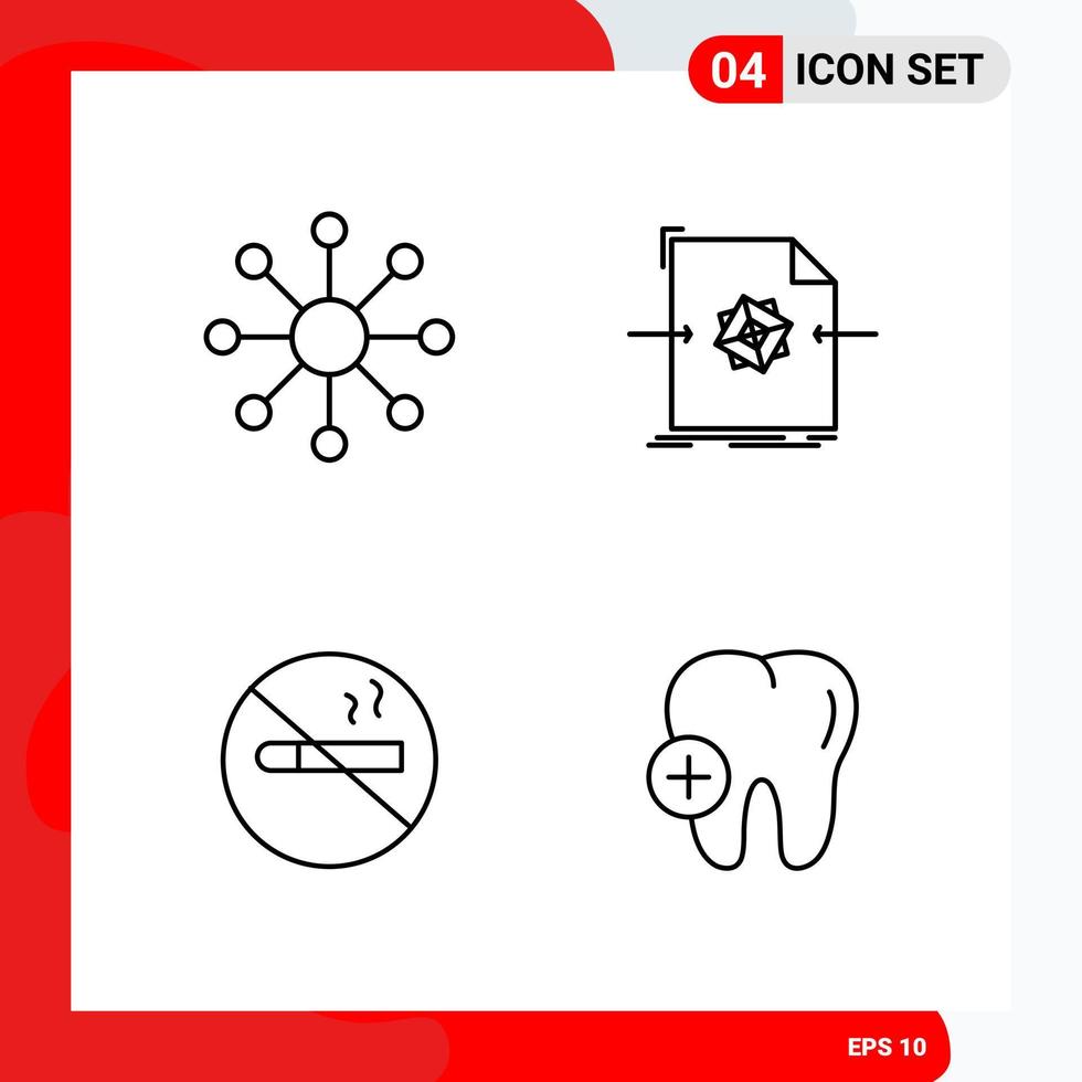 conjunto criativo de 4 ícones de contorno universal isolados no fundo branco vetor