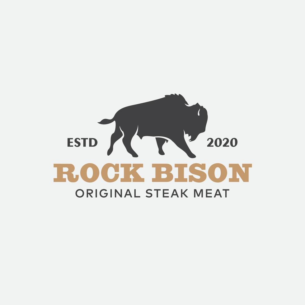 modelo de design de logotipo de carne original de bisão preto vetor