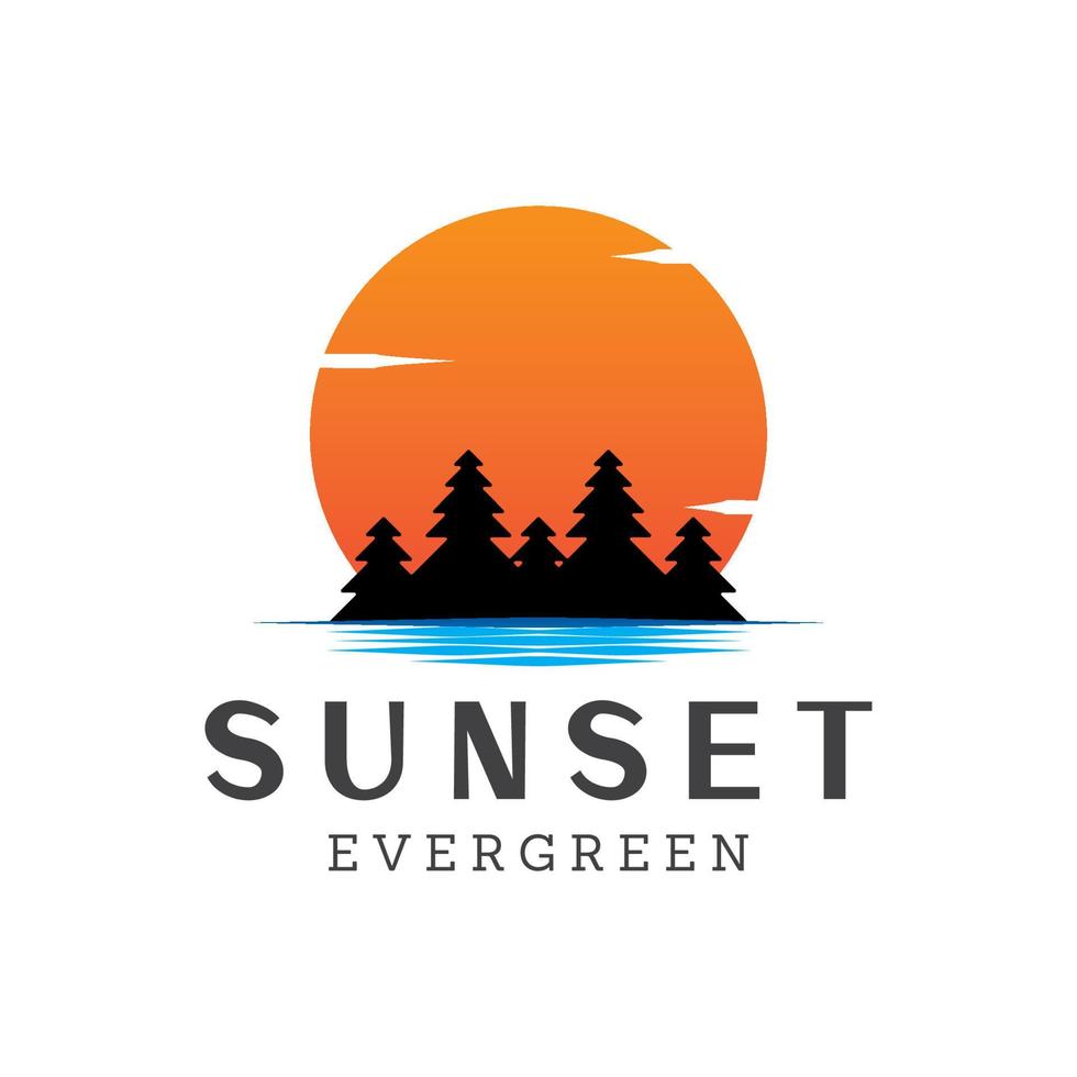 inspiração de modelo de design de logotipo evergreen pôr do sol vetor