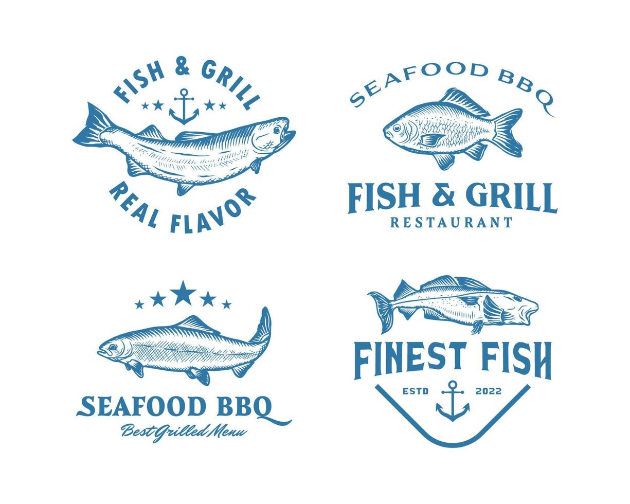 coleção de modelo de design de logotipo de restaurante de frutos do mar de peixe vetor