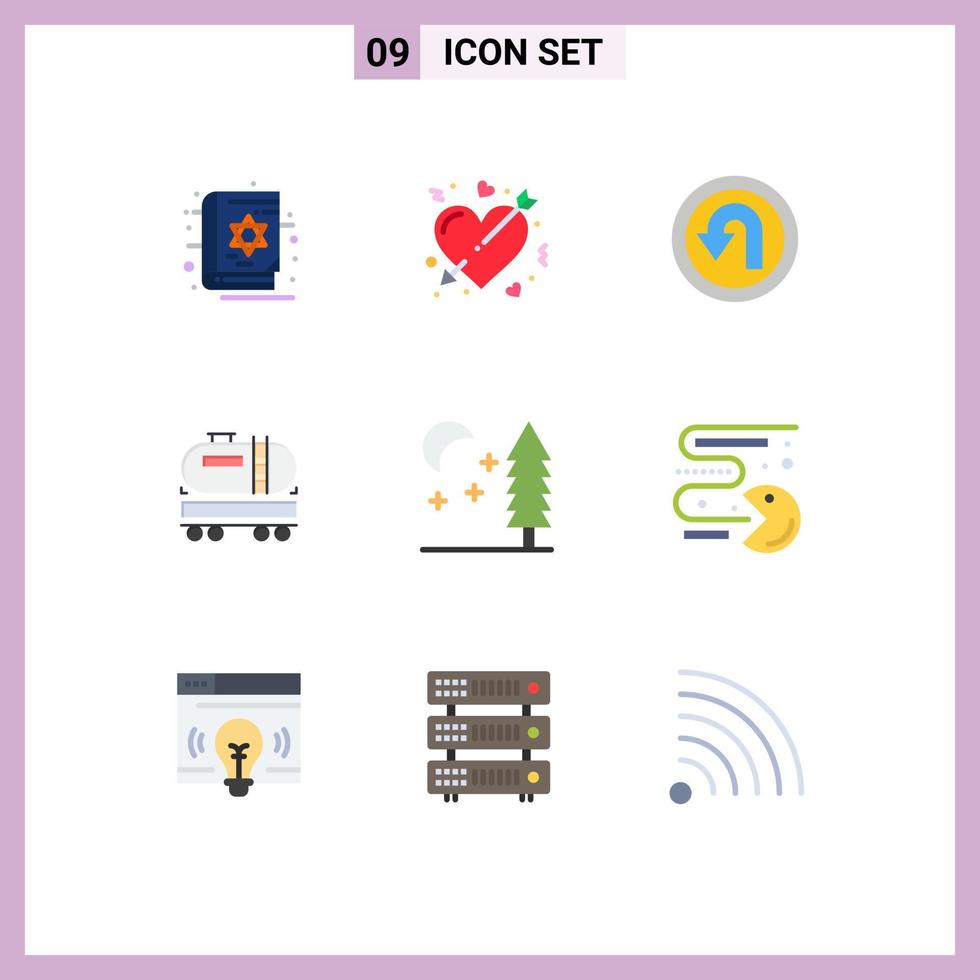 pacote de 9 sinais e símbolos modernos de cores planas para mídia impressa na web, como elementos de design vetorial editáveis de forma de despejo de casamento de óleo natural vetor
