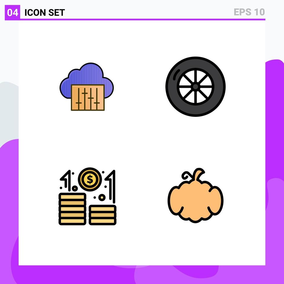 grupo de símbolos de ícone universal de 4 cores planas de linhas preenchidas modernas de elementos de design de vetores editáveis de negócios de áudio de inicialização de nuvem halloween