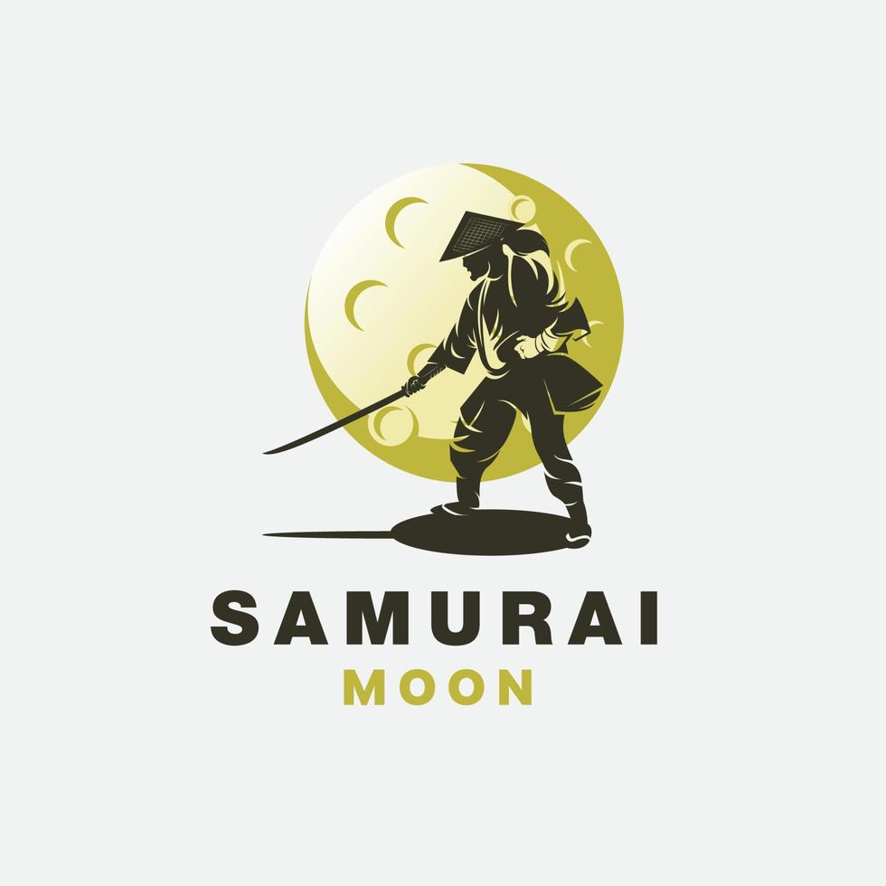 modelo de design de logotipo de lua samurai vetor