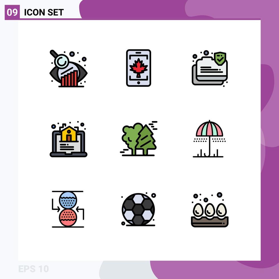 conjunto de pictogramas de 9 cores planas de linha preenchida simples do canadá dados alpinos elementos de design de vetores editáveis de casa online segura