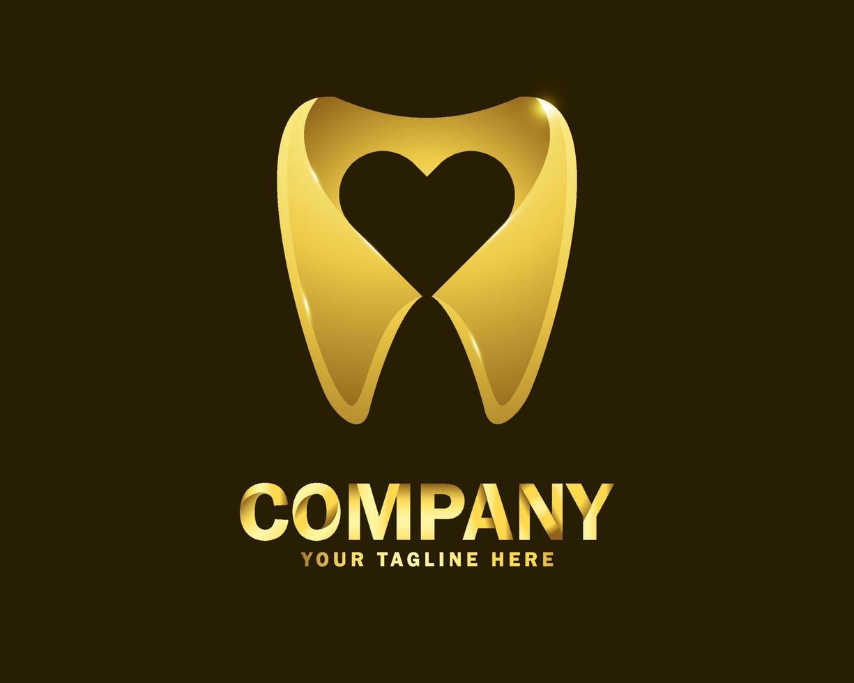 modelo de design de logotipo de amor dental de ouro de luxo vetor