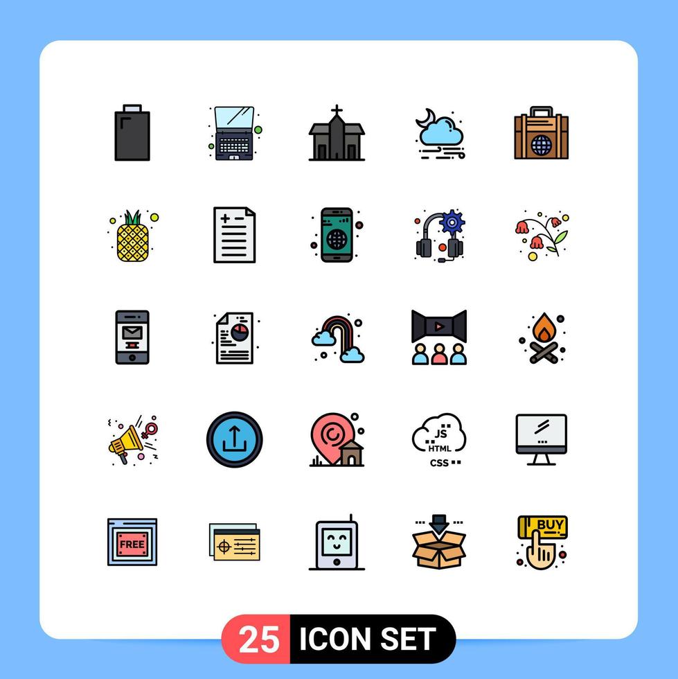 25 interface de usuário linha cheia pacote de cores planas de sinais e símbolos modernos de elementos de design de vetores editáveis de nuvem de tempo de igreja de negócios moderna