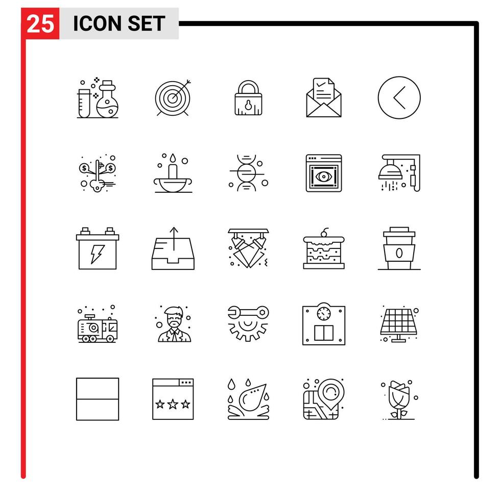 grupo de sinais e símbolos de 25 linhas para elementos de design de vetores editáveis de correio de trabalho de bloqueio de carrapato traseiro
