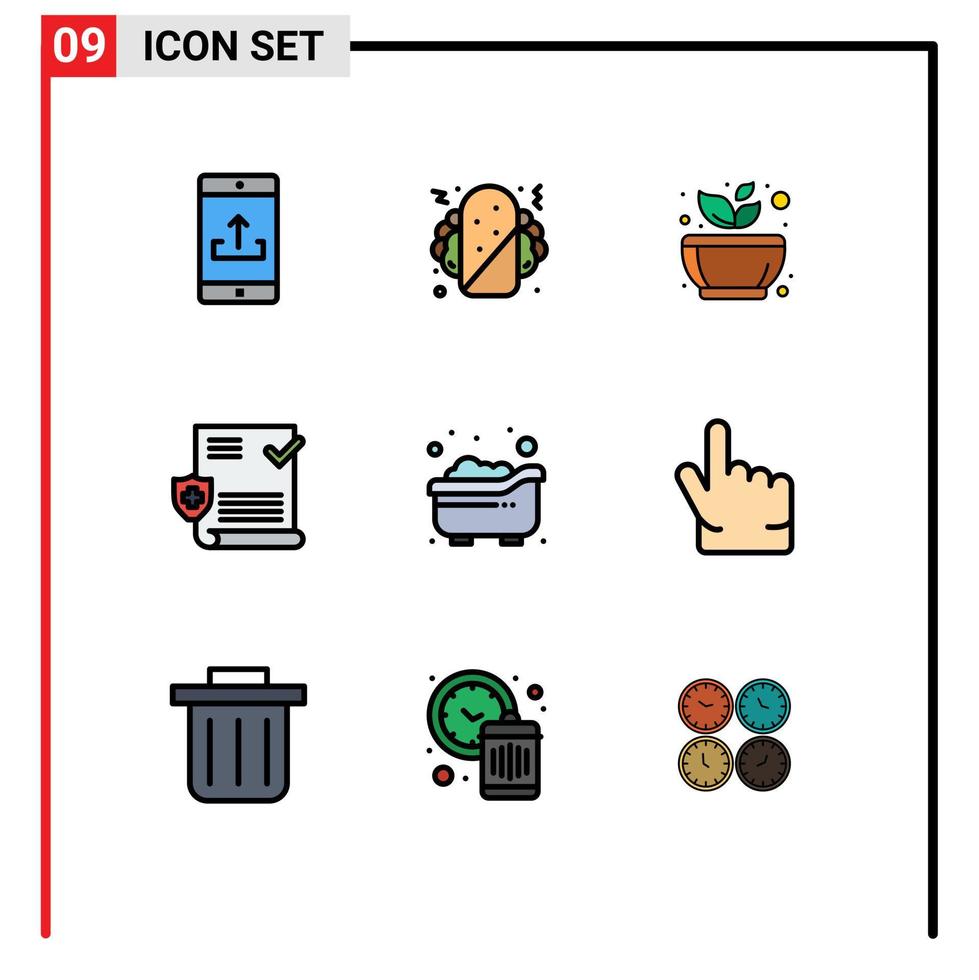 9 símbolos universais de sinais de cor plana de linha preenchida de teste de moagem de arquivo de bebê resto elementos de design de vetores editáveis