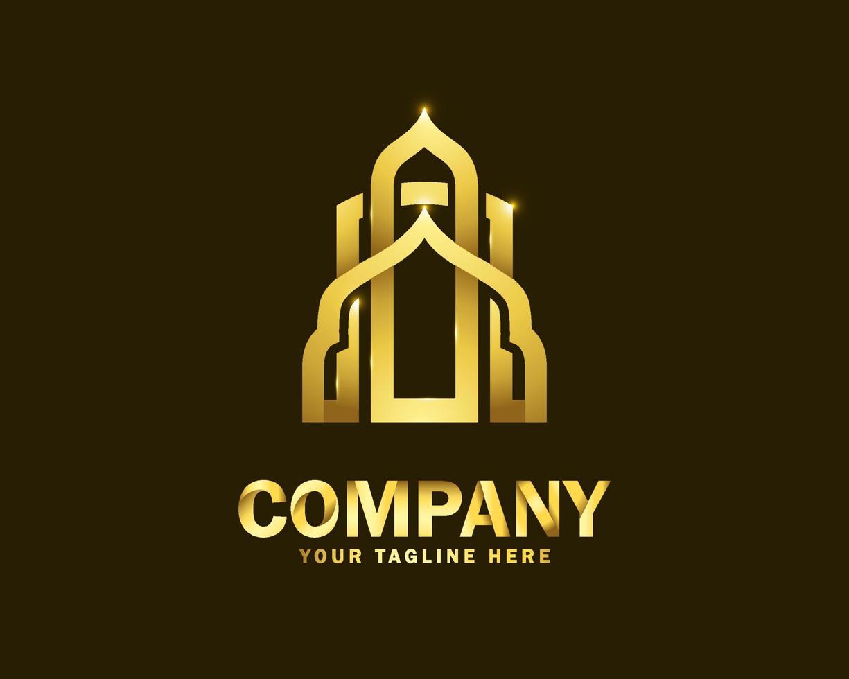 modelo de design de logotipo de mesquita islâmica de ouro de luxo vetor