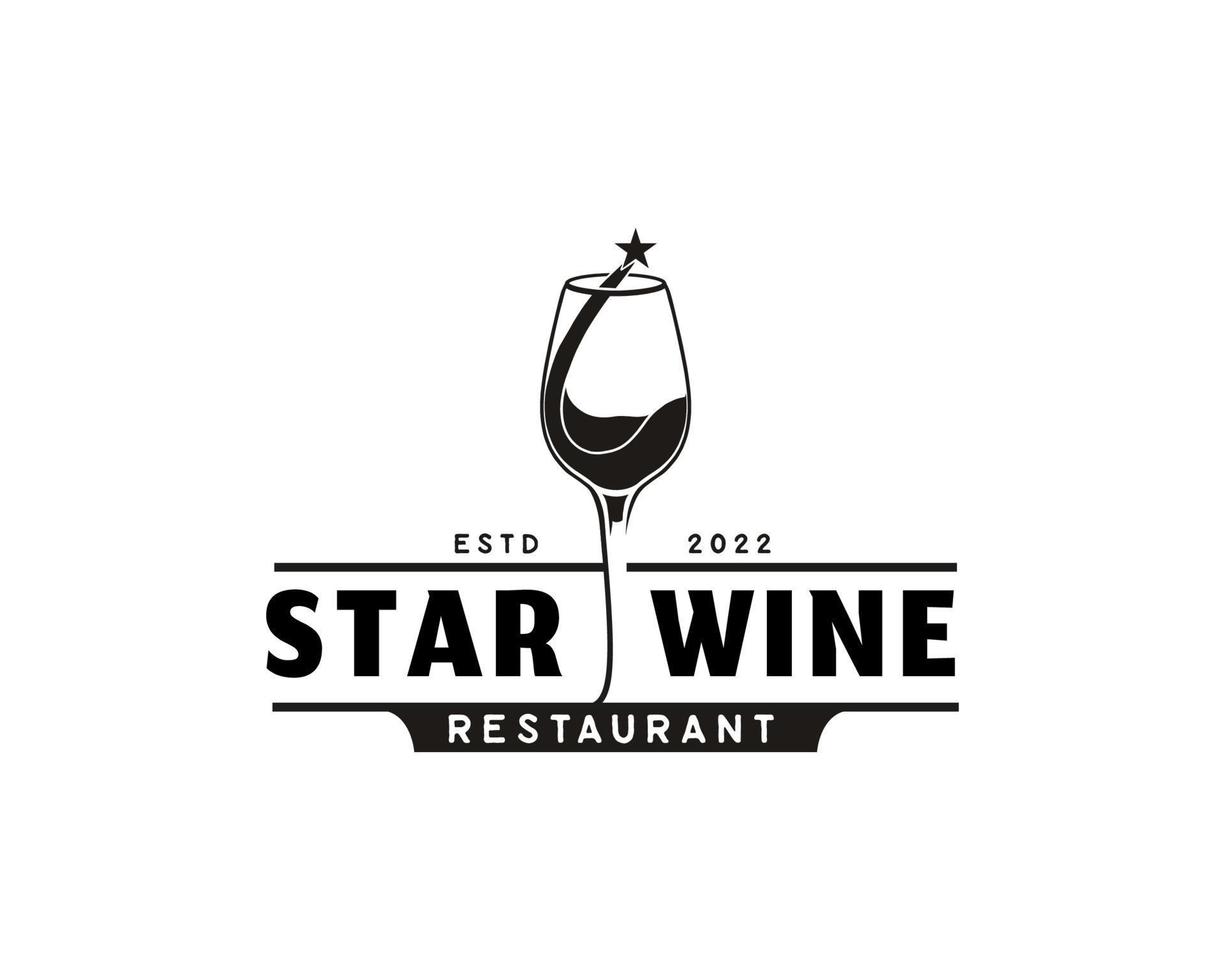 conceito de logotipo de estrela e vinho. modelo de design de logotipo de vinho vintage vetor