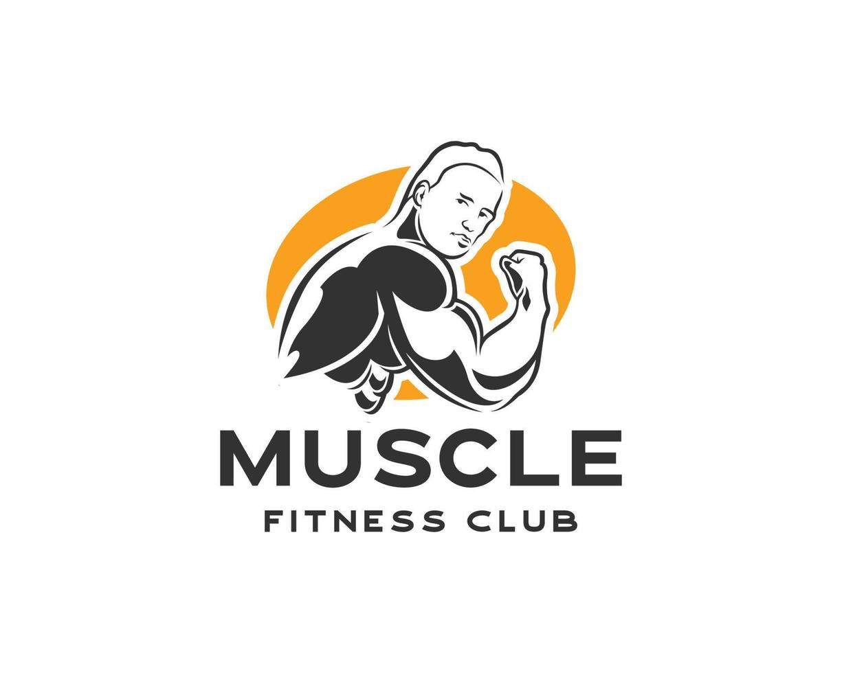 ilustração de modelo de fitness fisiculturista. modelo de design de logotipo de homem musculoso, fitness ou ginásio vetor
