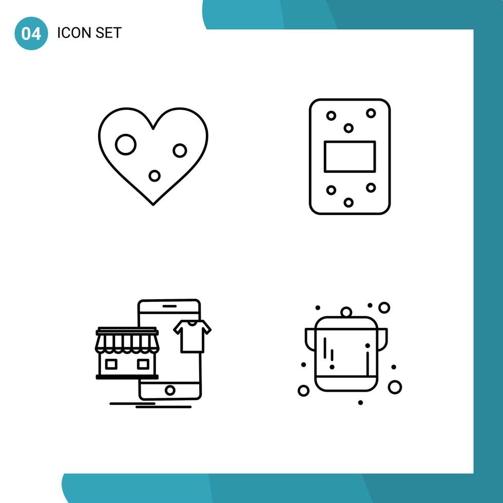 pacote vetorial de 4 ícones de estilo de linha de símbolos de contorno definidos em fundo branco para web e dispositivos móveis vetor