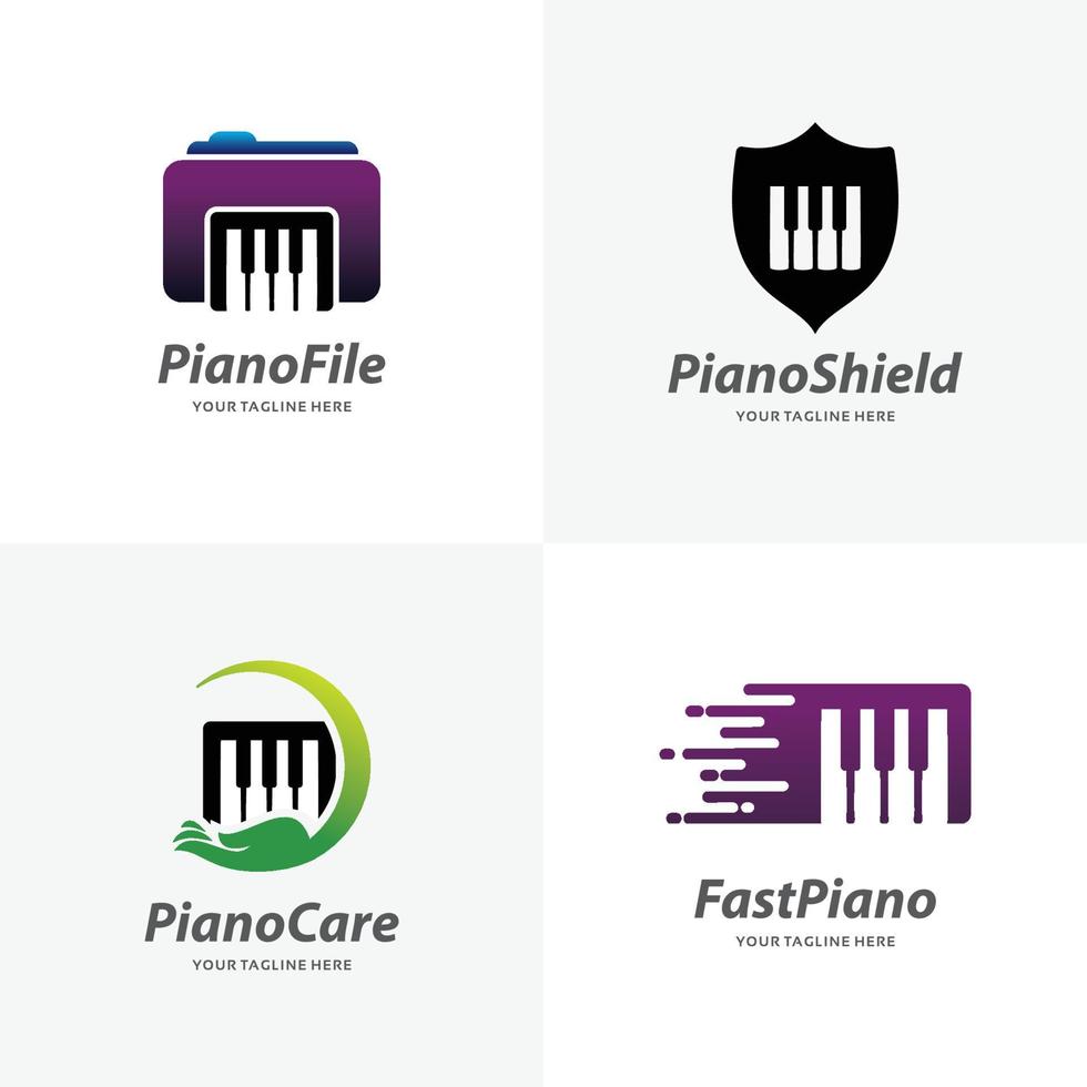 conjunto de modelos de design de logotipo de piano vetor