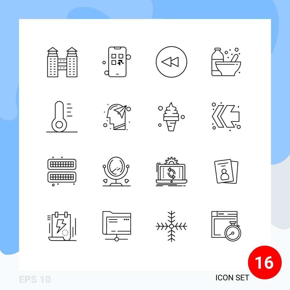 16 ícones criativos, sinais modernos e símbolos da cabeça, círculo de natal, proteína, dieta, elementos de design de vetores editáveis
