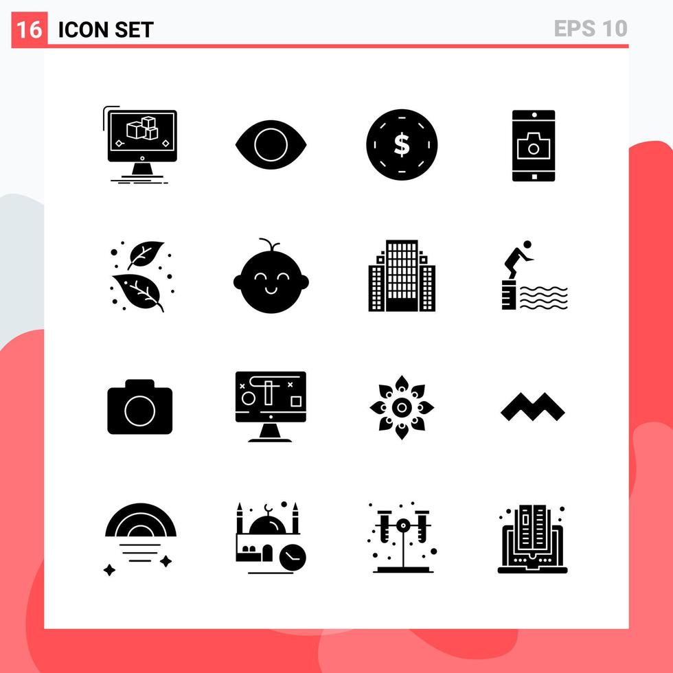 coleção de 16 ícones vetoriais em símbolos de glifos modernos de estilo sólido para web e sinal de ícone sólido móvel isolado em fundo branco 16 ícones vetor