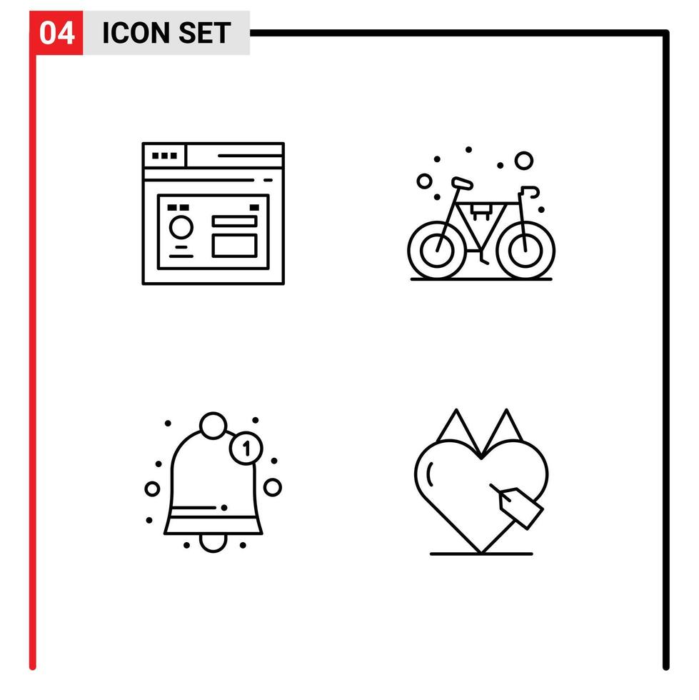 Pacote de 4 linhas de interface de usuário de sinais e símbolos modernos do ciclo de página de notificação do navegador e elementos de design de vetores editáveis de comércio eletrônico