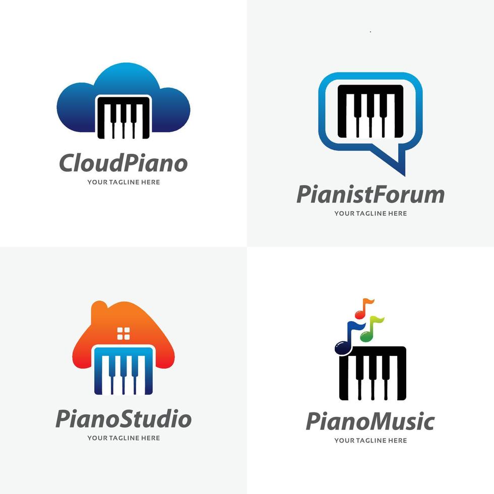 conjunto de modelos de design de logotipo de piano vetor