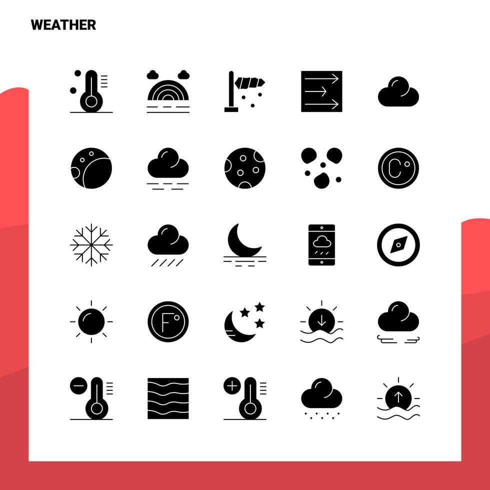 25 conjunto de ícones meteorológicos modelo de ilustração vetorial de ícone glifo sólido para web e ideias móveis para empresa de negócios vetor