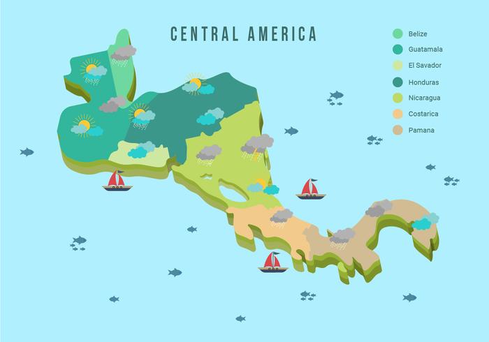 América Central Mapa Com Tempo Ilustração Vetor