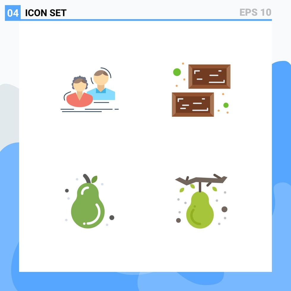 conjunto de 4 pacotes de ícones planos comerciais para estudante jacaré pêra casal elementos de design de vetores editáveis de pêra de lingote