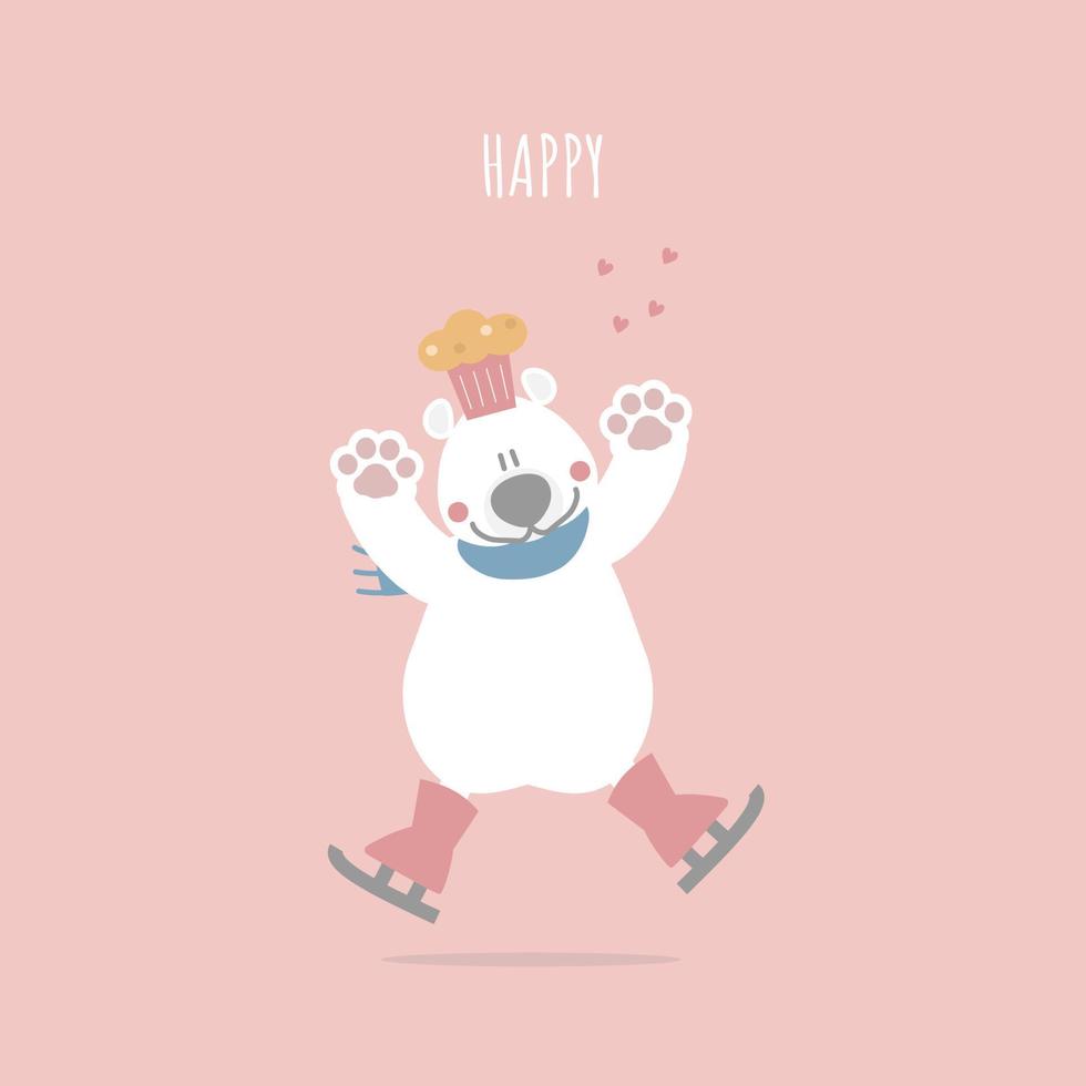 fofo e adorável urso polar branco desenhado à mão, feliz dia dos namorados, conceito de amor, design de figurino de personagem de desenho animado de ilustração vetorial plana vetor