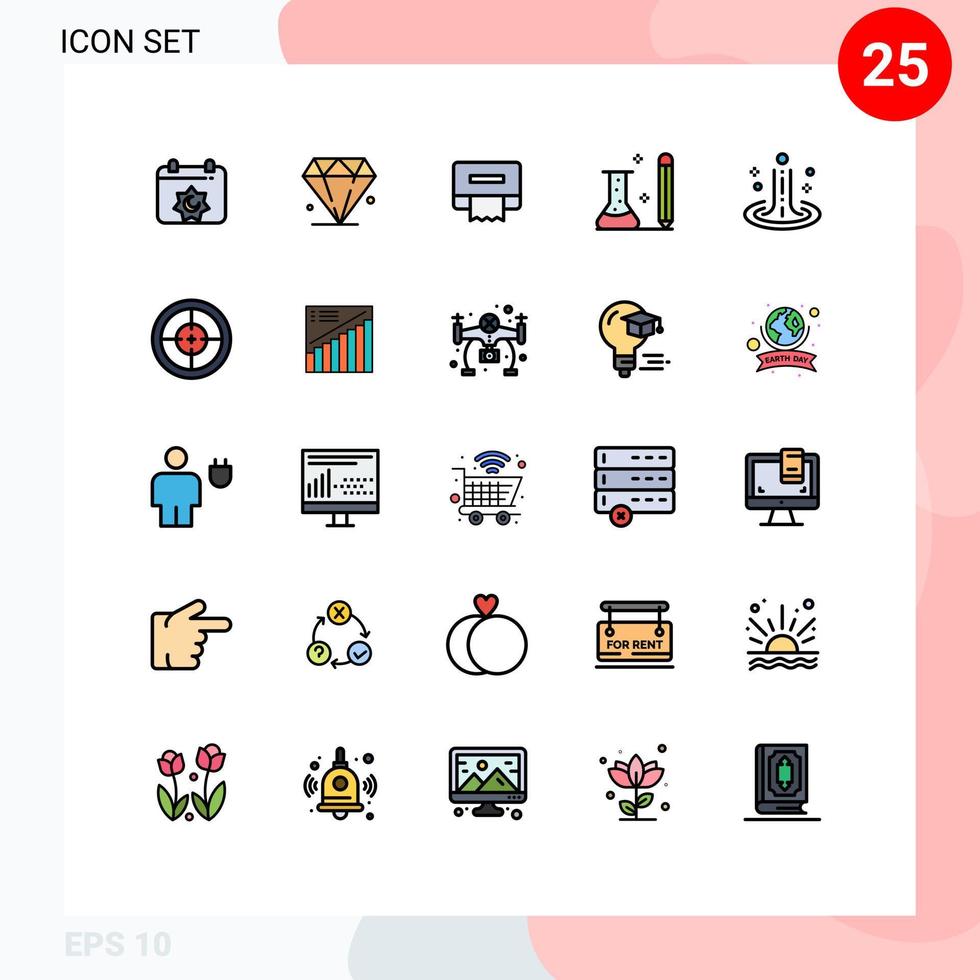 Conceito de cor plana de 25 linhas preenchidas para sites móveis e aplicativos efeito spa papel conhecimento científico elementos de design de vetores editáveis