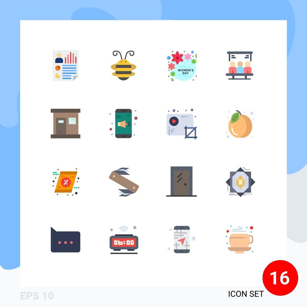 conjunto moderno de 16 cores planas e símbolos, como pacote editável de presente de mulheres joaninha de projeto de tecnologia de elementos de design de vetores criativos