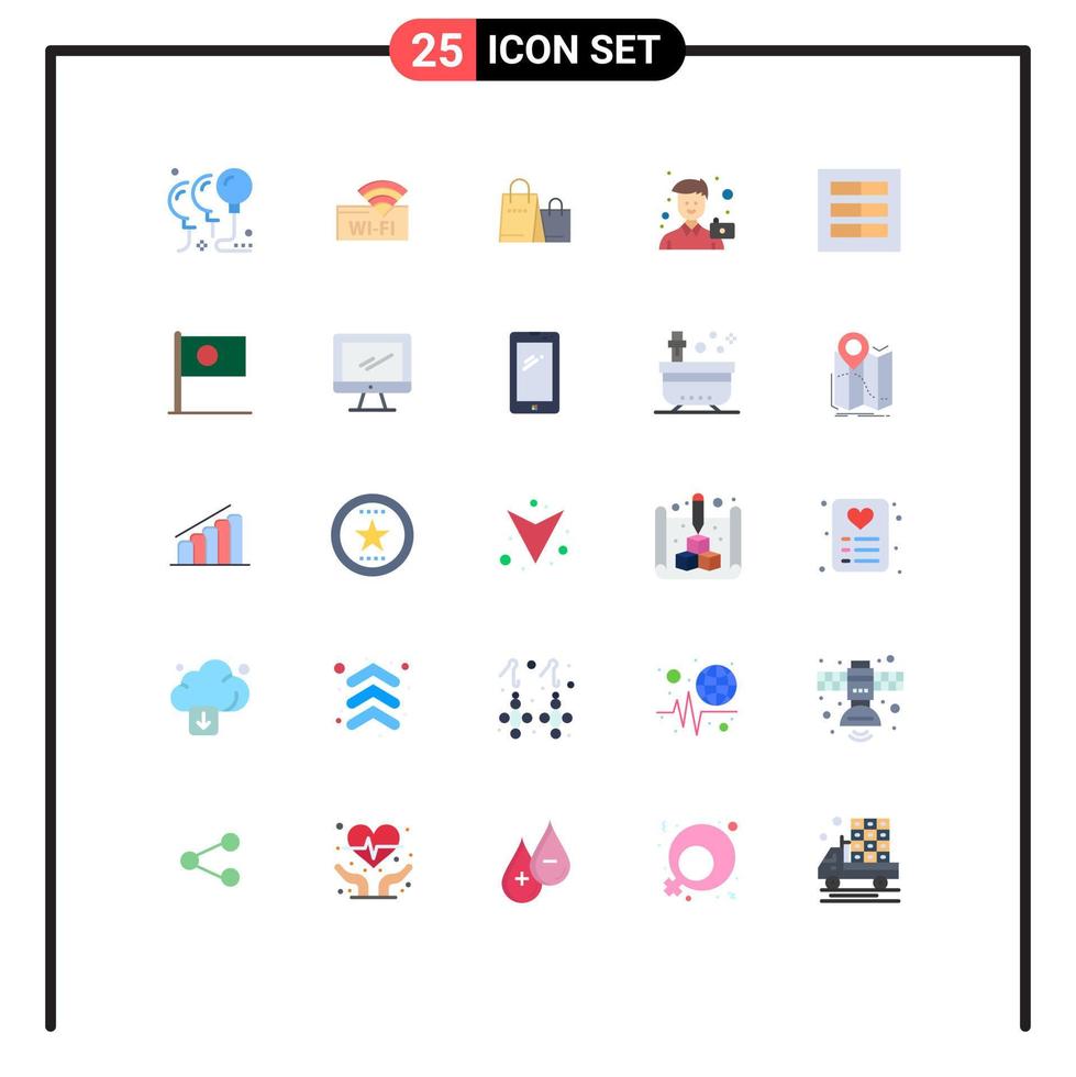 pacote de interface do usuário de 25 cores planas básicas de design, bolsa de fotos, homem, câmera, elementos de design de vetores editáveis