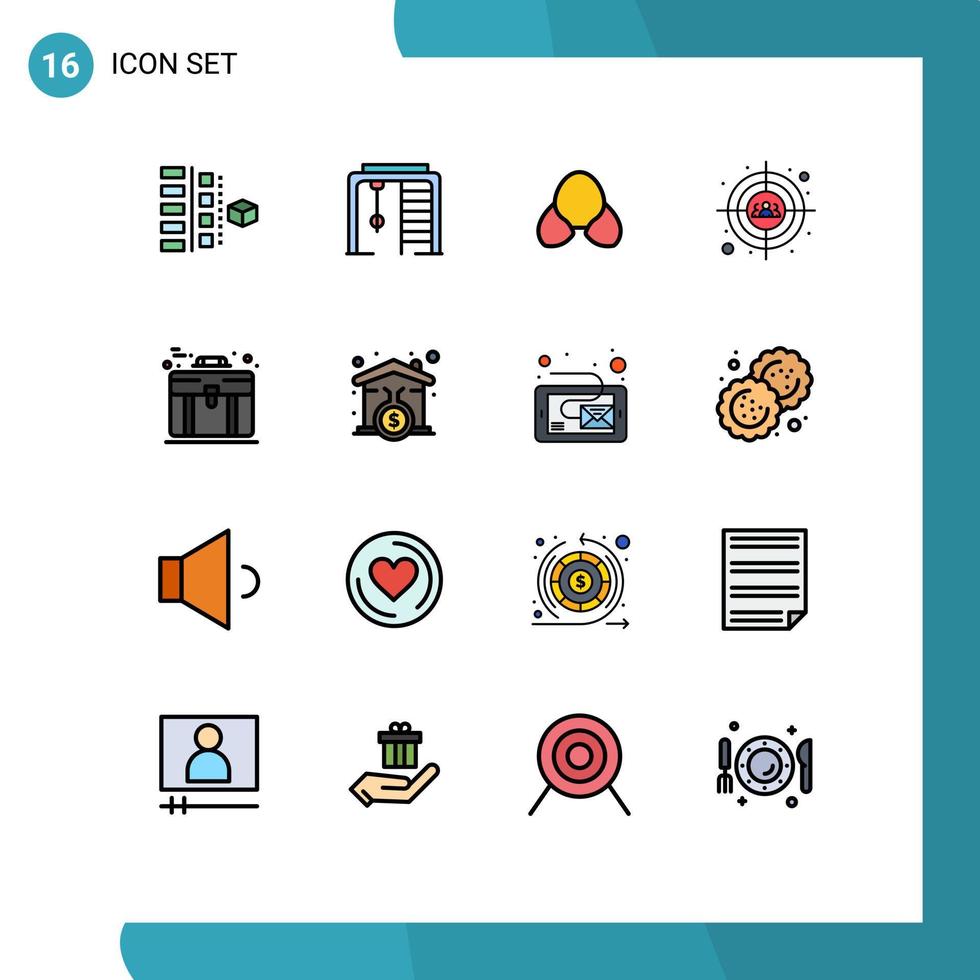 conjunto de pictogramas de 16 linhas simples preenchidas de cores planas de usuários de negócios roupas de alvo de jogo editáveis elementos de design de vetores criativos