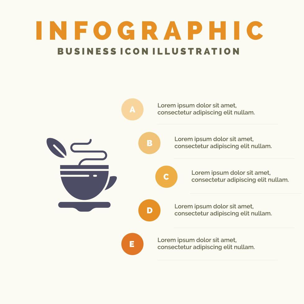 xícara de chá café quente ícone sólido infográficos fundo de apresentação de 5 etapas vetor